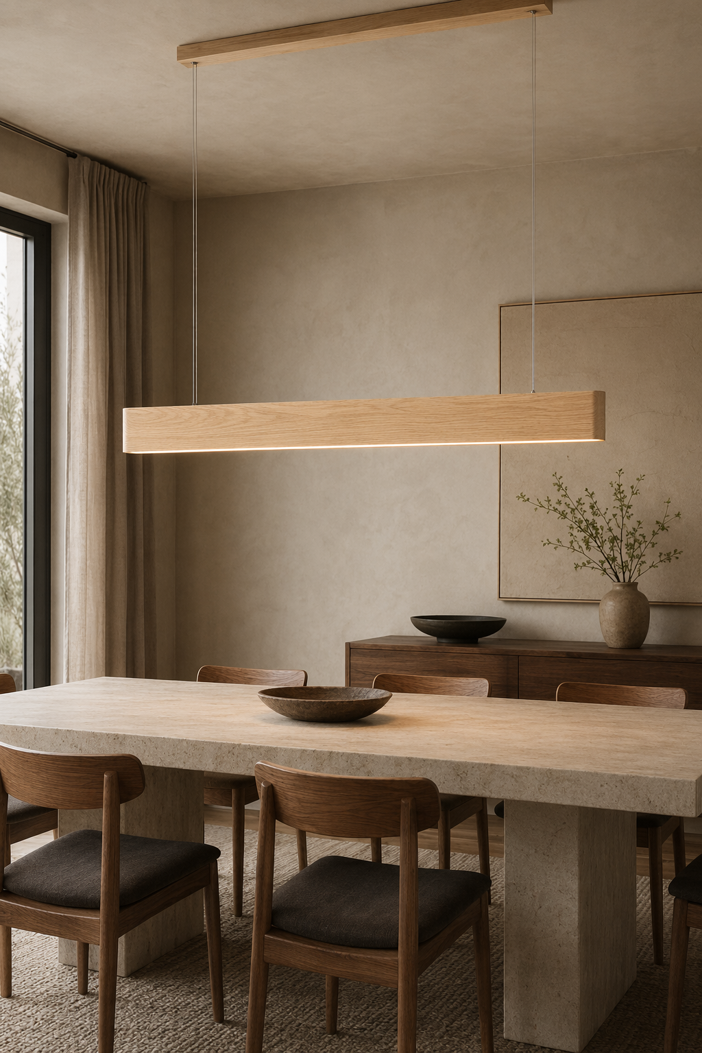 Modern Wood Linear LED Pendant Light - 03 03-dining-table-wide