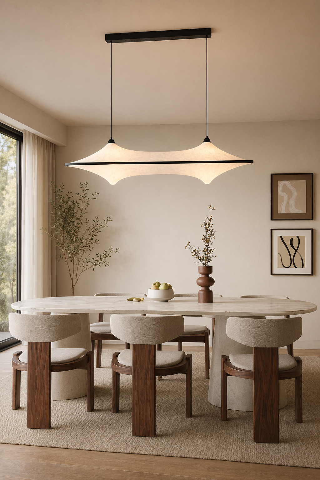 Sculptural Fabric Linear LED Pendant Light - generated main 03 03-dining-table-wide