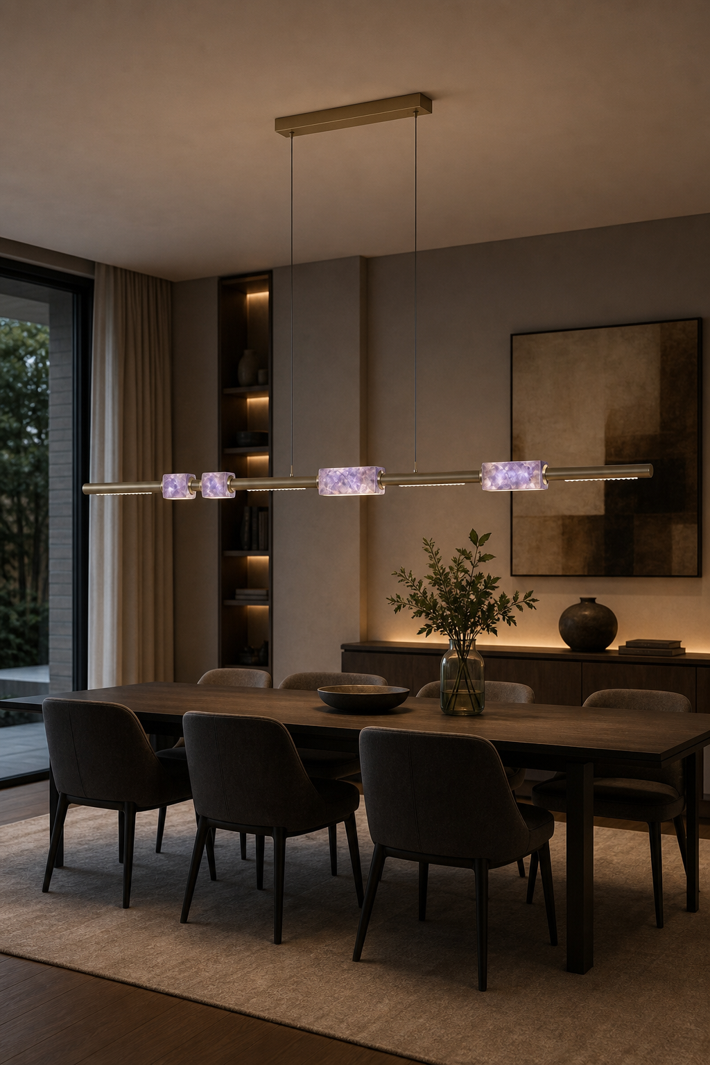 Modern Crystal Linear LED Island Chandelier - generated main 03 03-dining-table-wide