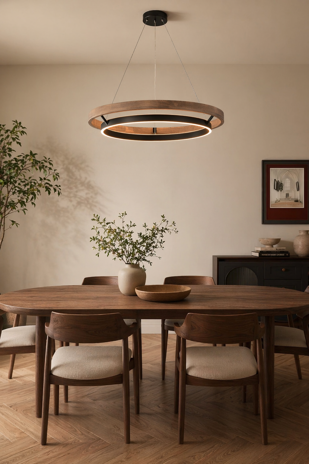 Modern Wood Ring LED Pendant Chandelier - generated main 03 03-dining-table-wide