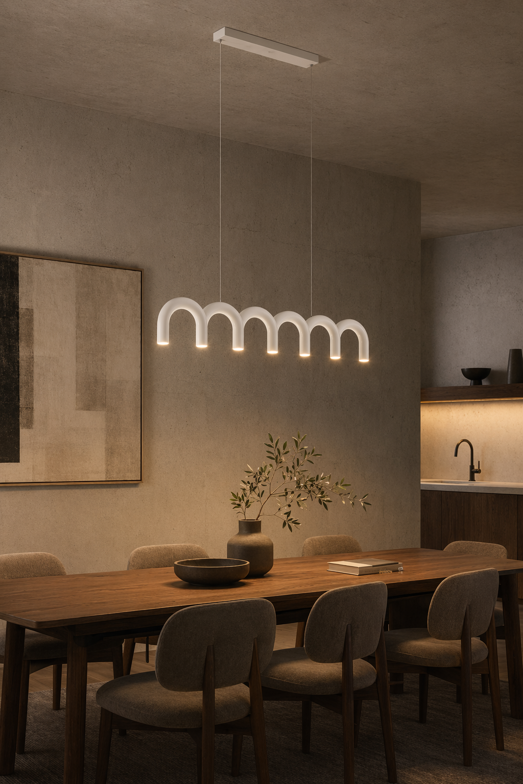 Colorful Wave Linear LED Pendant Light - generated main 03 03-dining-table-wide