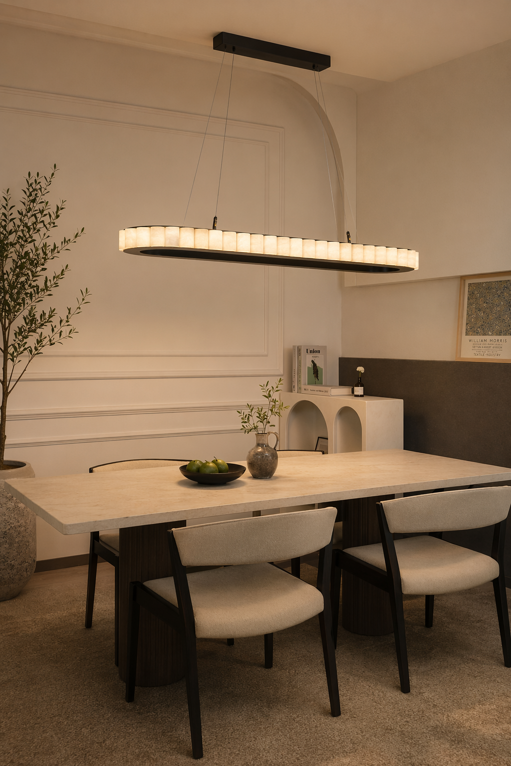Modern Alabaster Linear Island Chandelier in Matte Black - 03 03-dining-table-wide