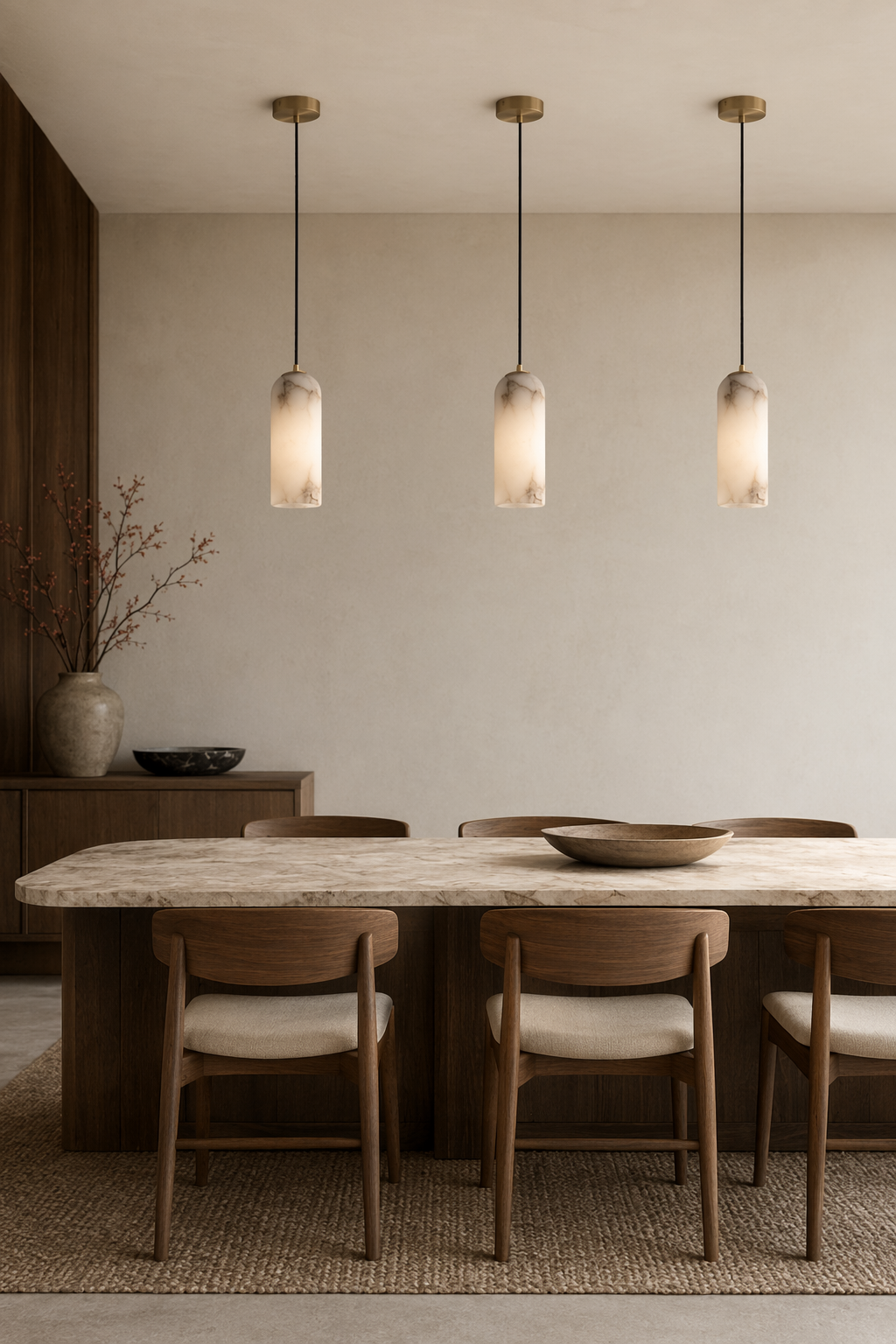 Modern Brass Marble Cylinder Pendant Light - 03 03-dining-table-wide