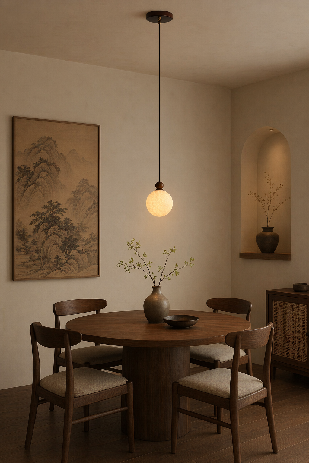 Modern Mulberry Silk Globe Pendant Light in Dark Walnut - product image 07