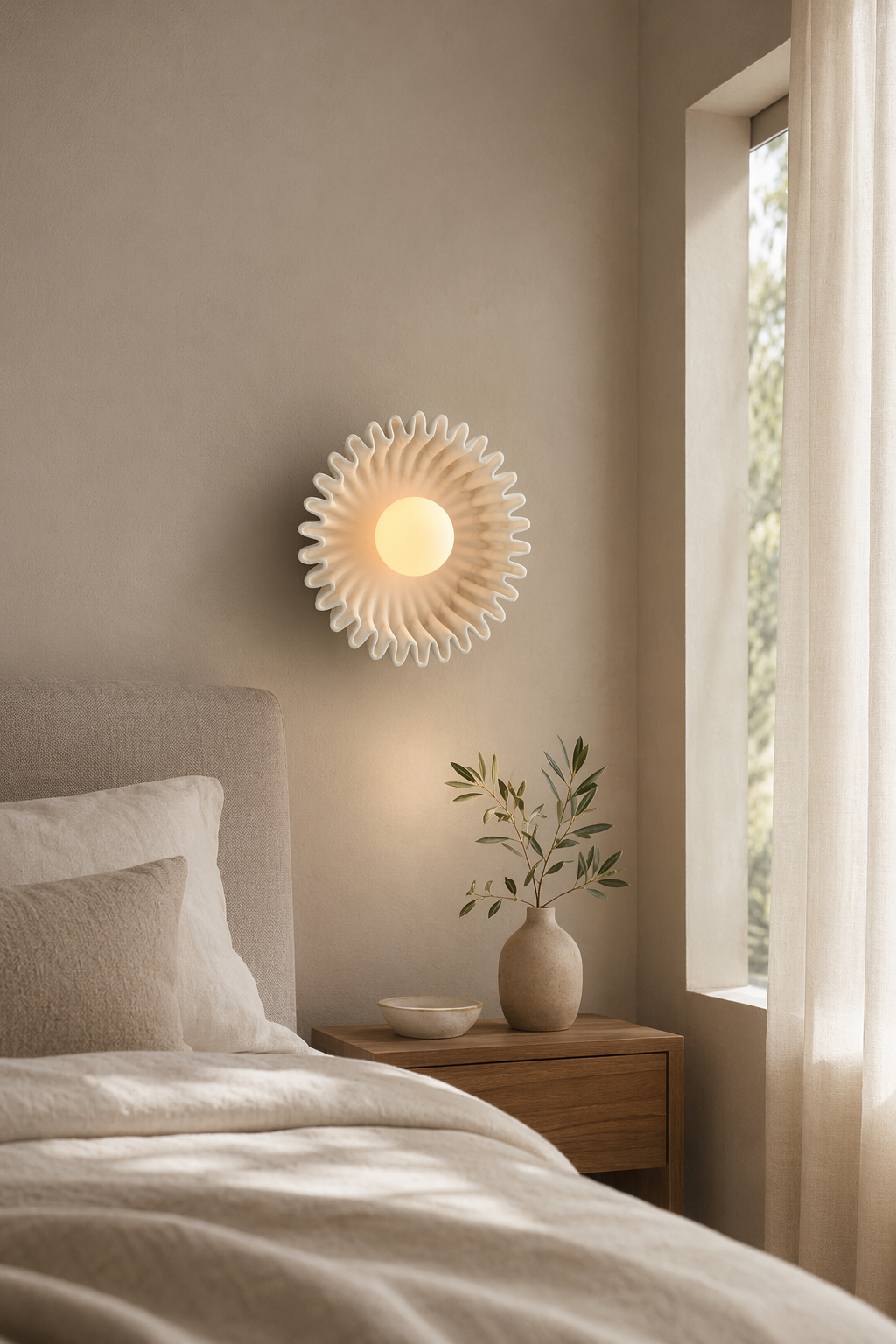 Modern Sunburst Ripple Wall Sconce - 03 03-generated-bedroom-scene