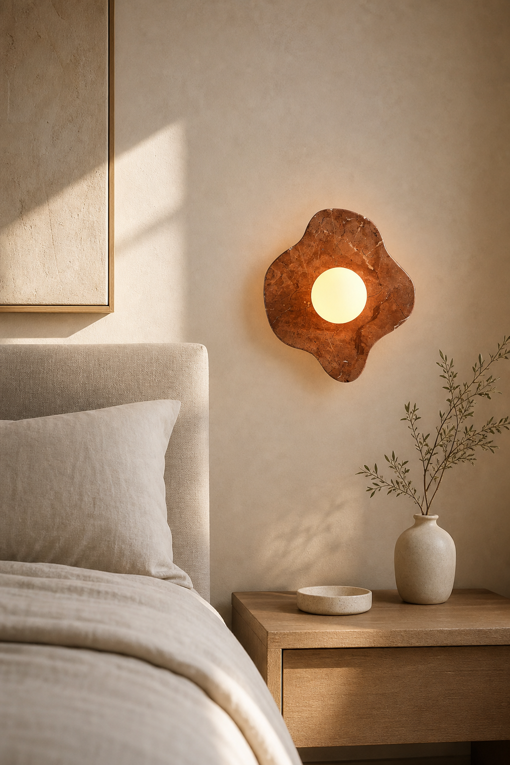 Modern Four-Lobed Stone Wall Sconce - 03 03-generated-bedroom-scene