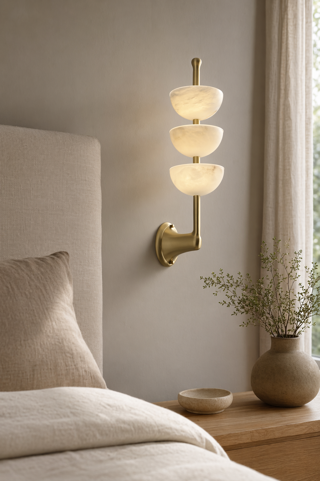 Modern Triple Stone Bowl Wall Sconce - 03 03-generated-bedroom-scene