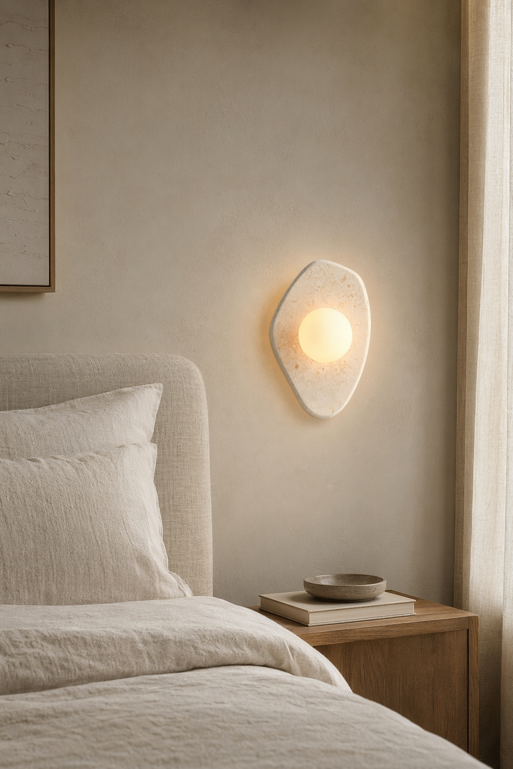 Modern Organic Stone Oval Wall Sconce - 03 03-generated-bedroom-scene