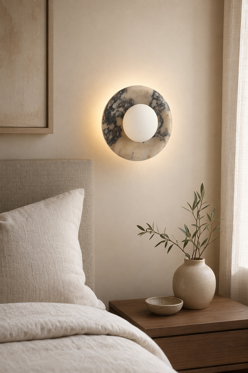 Modern Stone Ring Wall Sconce - 03 03-generated-bedroom-scene