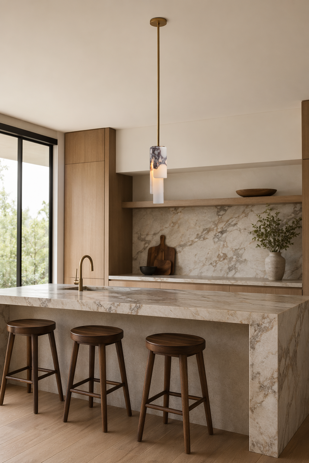 Modern Slim Stone Cylinder Pendant Light - 03 03-generated-kitchen-island-scene