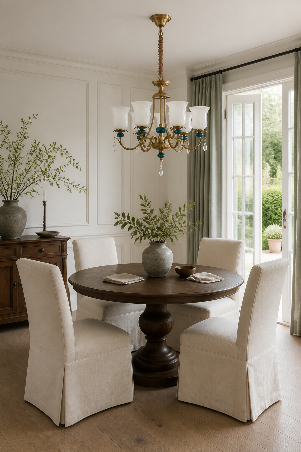 Marcelline chandelier in a garden breakfast salon