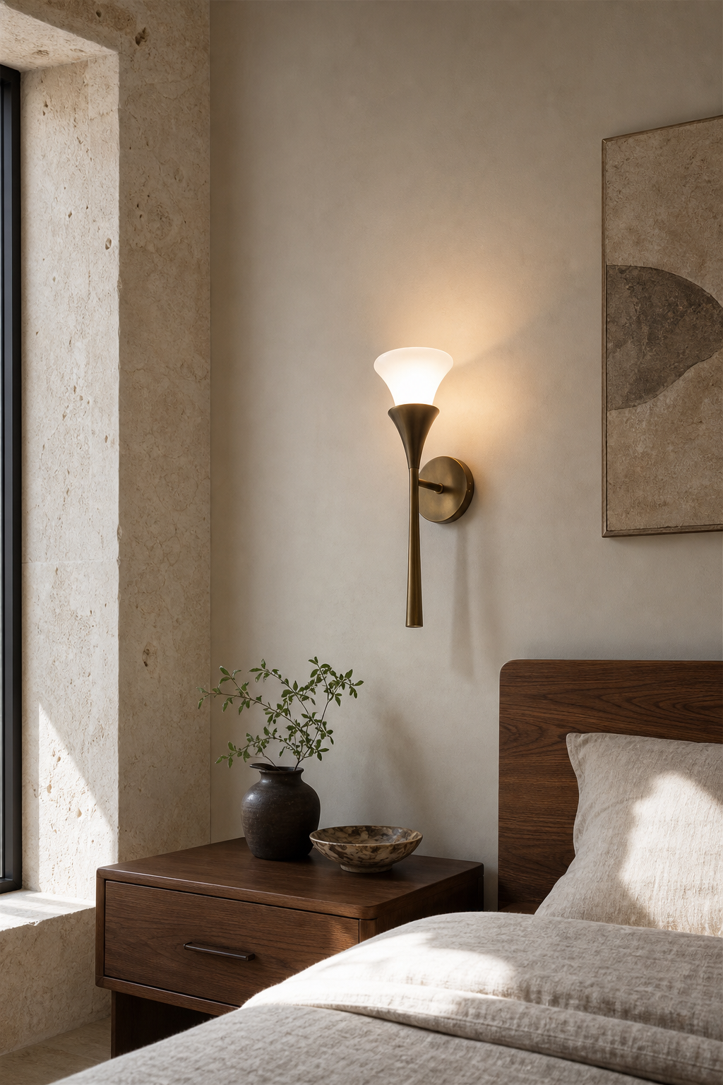 Sculptural Opal Glass and Alabaster Wall Sconce — Model A opal glass bedroom bedside daylight