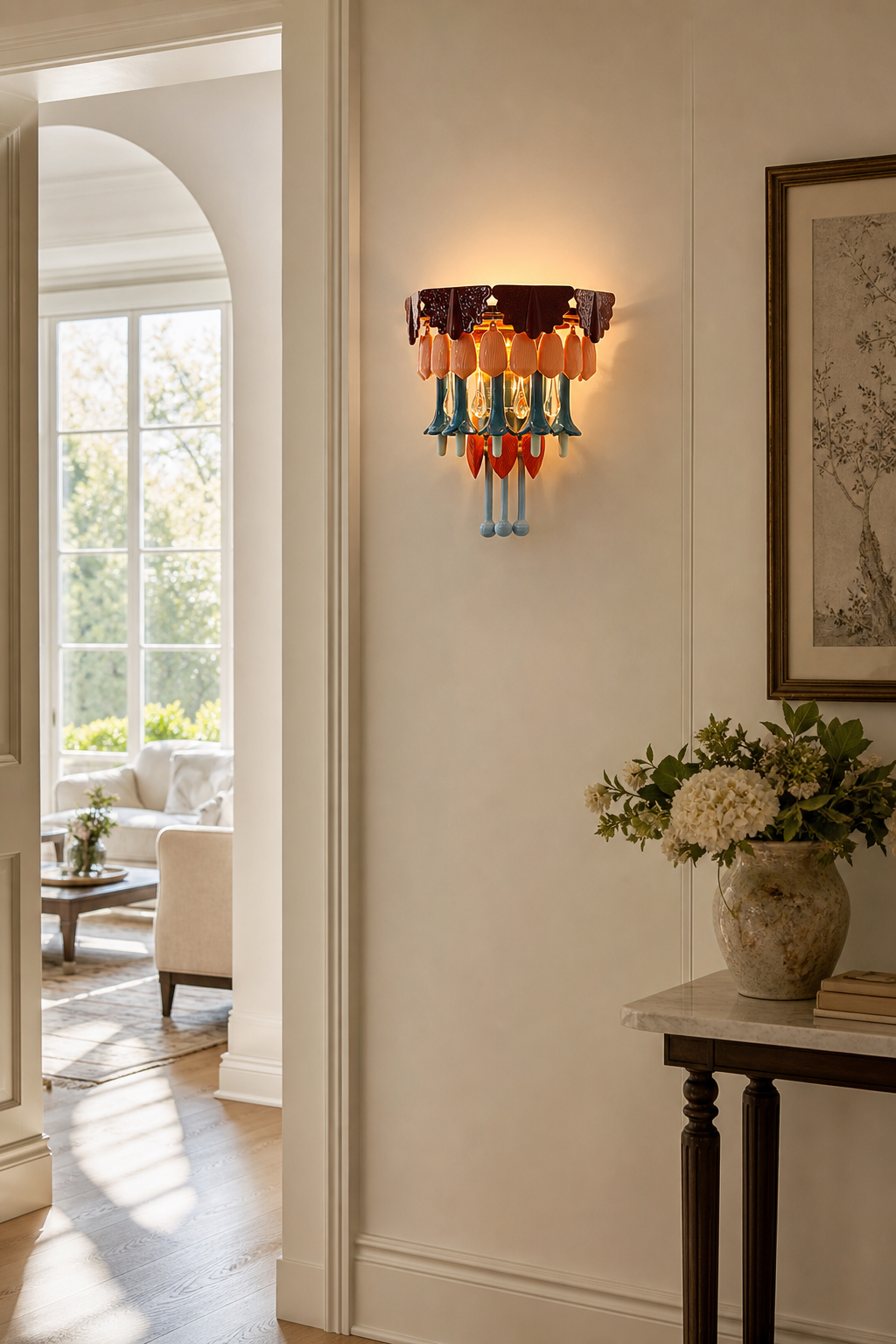 Colorful Ceramic Floral Wall Sconce - 03 03-hallway-wall-daylight