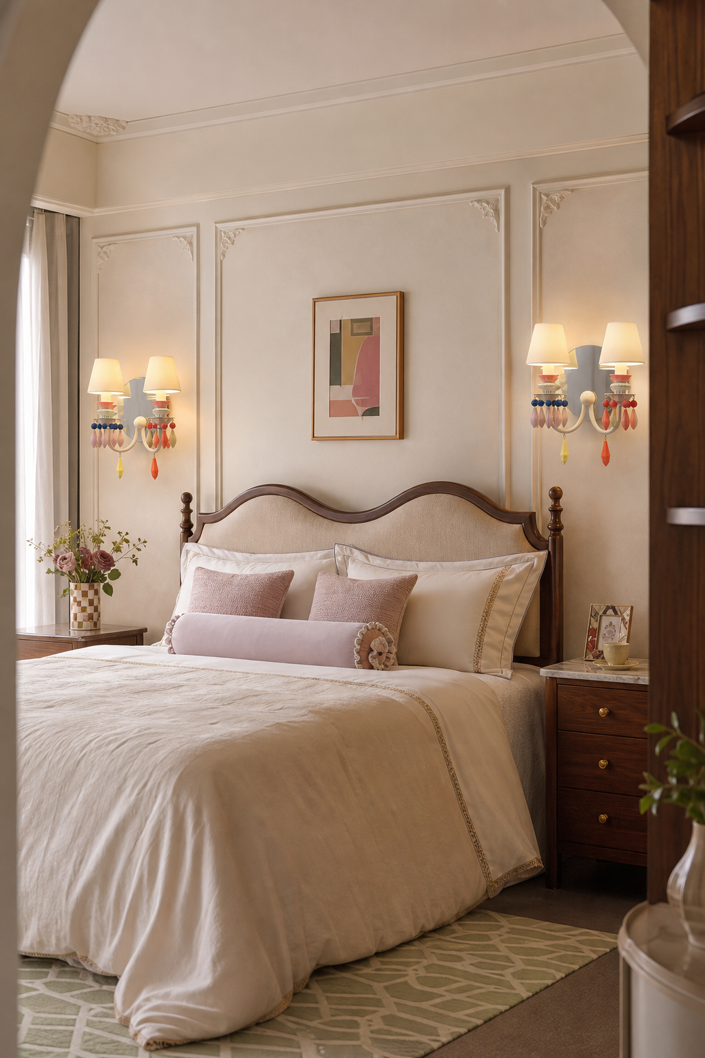 Pastel Ceramic Two-Light Wall Sconce hotel bedroom pair