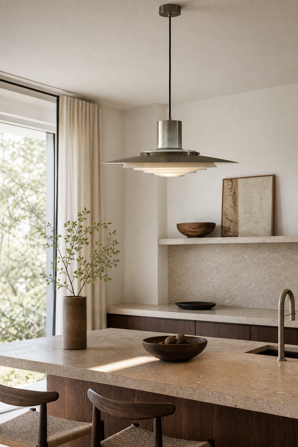 Layered Brushed Metal Pendant Light kitchen wide
