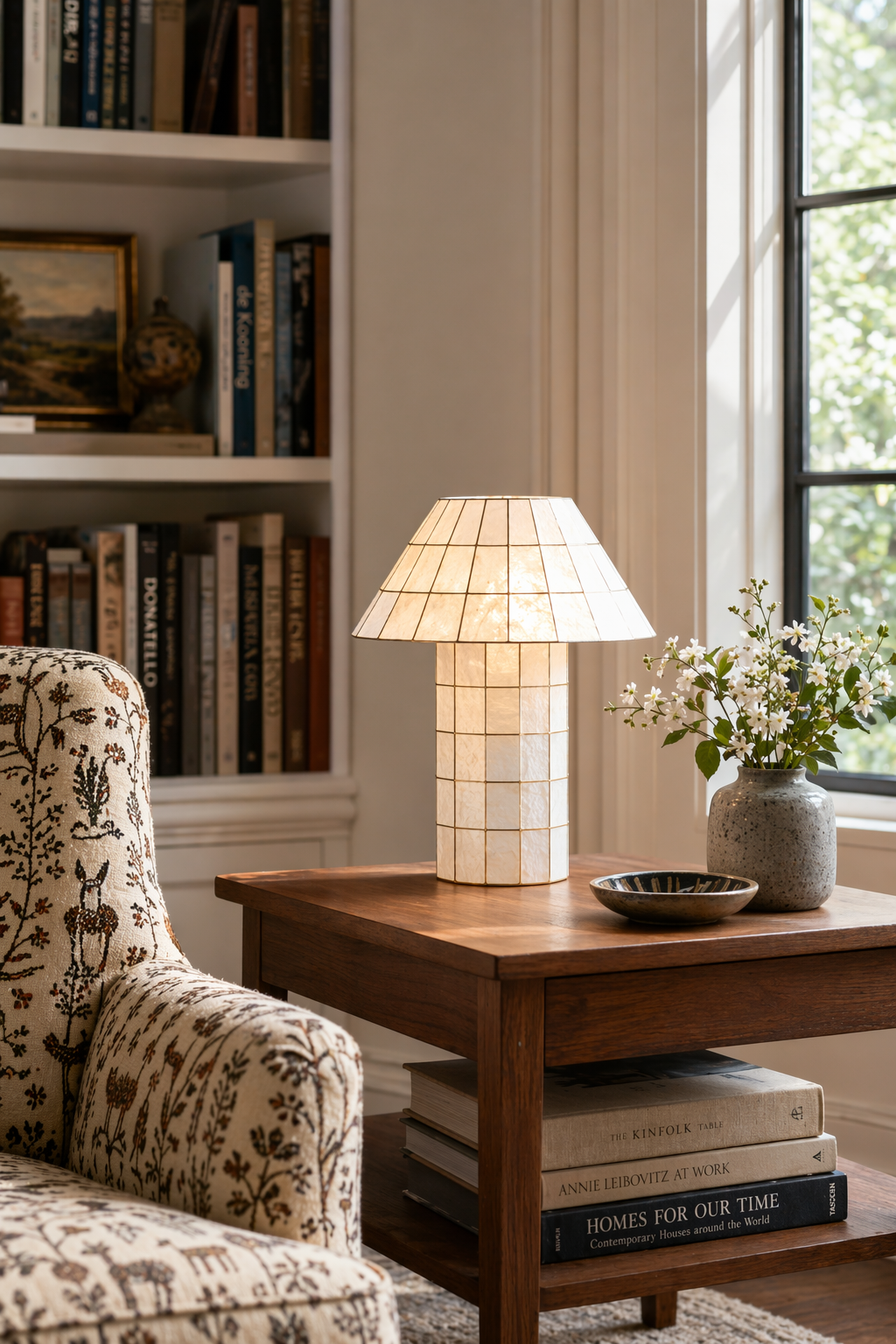 Modern Capiz Shell Mosaic Table Lamp - 03 03-library-side-table