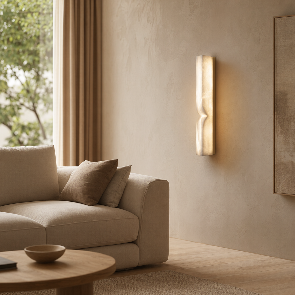 Modern Alabaster Linear Wall Sconce in Natural Brass - product image 02