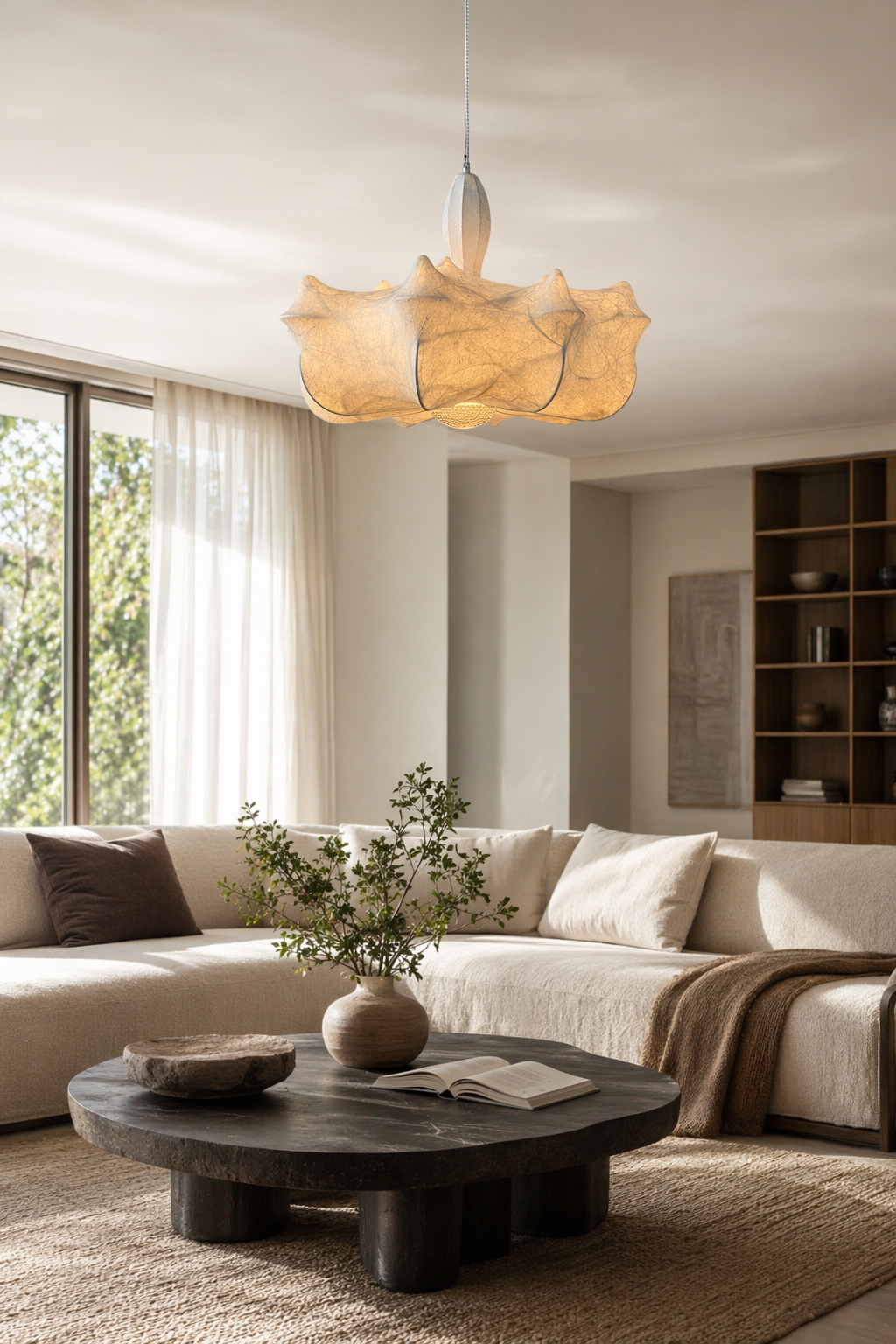 Modern Wavy Silk Chandelier - generated workflow 03 03-living-room-wide-daylight