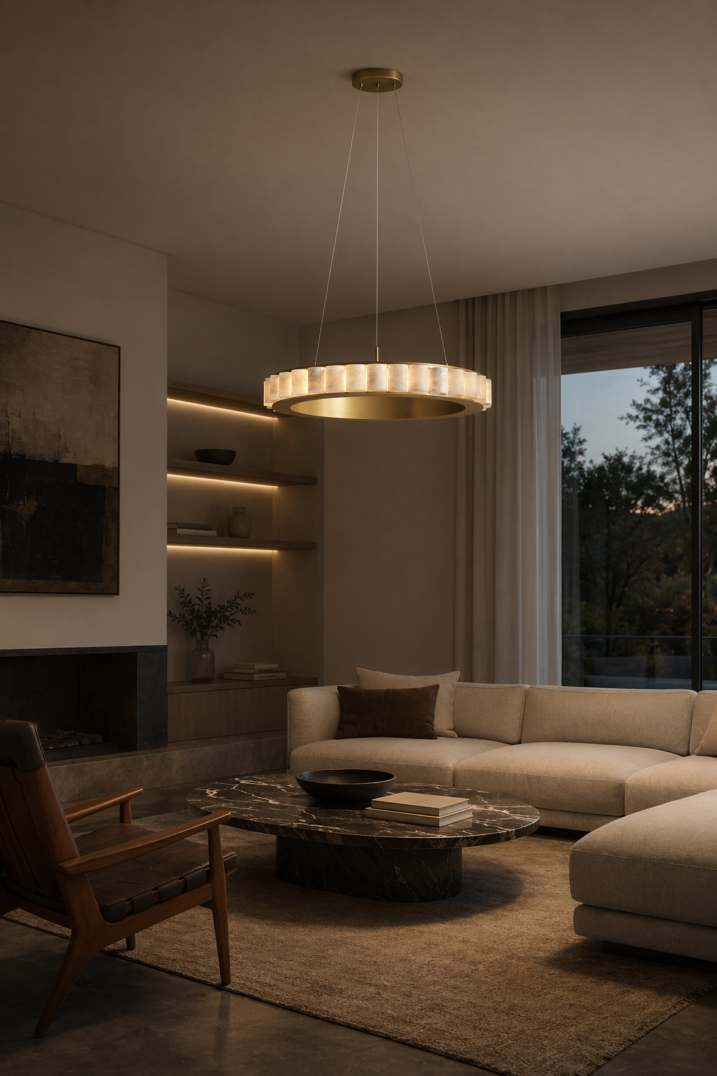 Modern Alabaster Ring LED Pendant Chandelier - 03 03-living-room-wide