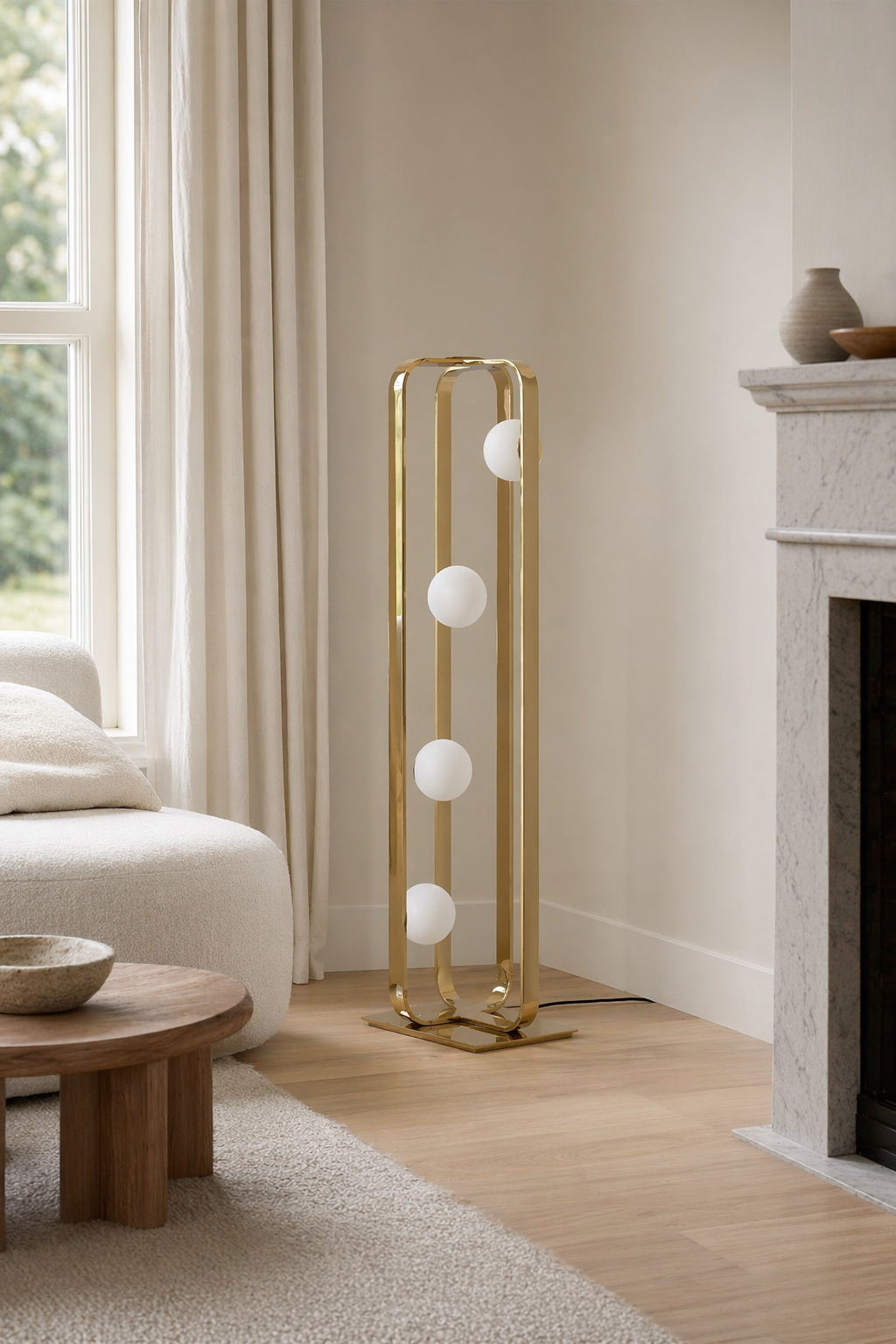 Modern Champagne Gold Globe Floor Lamp - generated main 03 03-living-room-wide