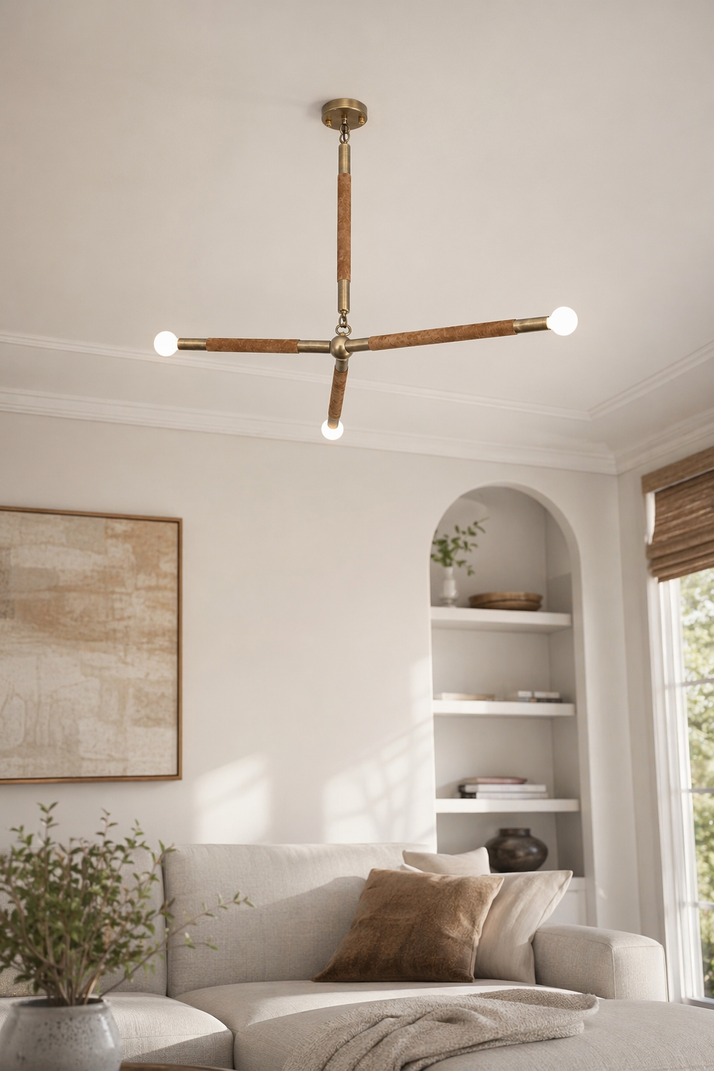 Modern Brass Branch Chandelier with Suede Accents - generated main 03 03-living-room-wide