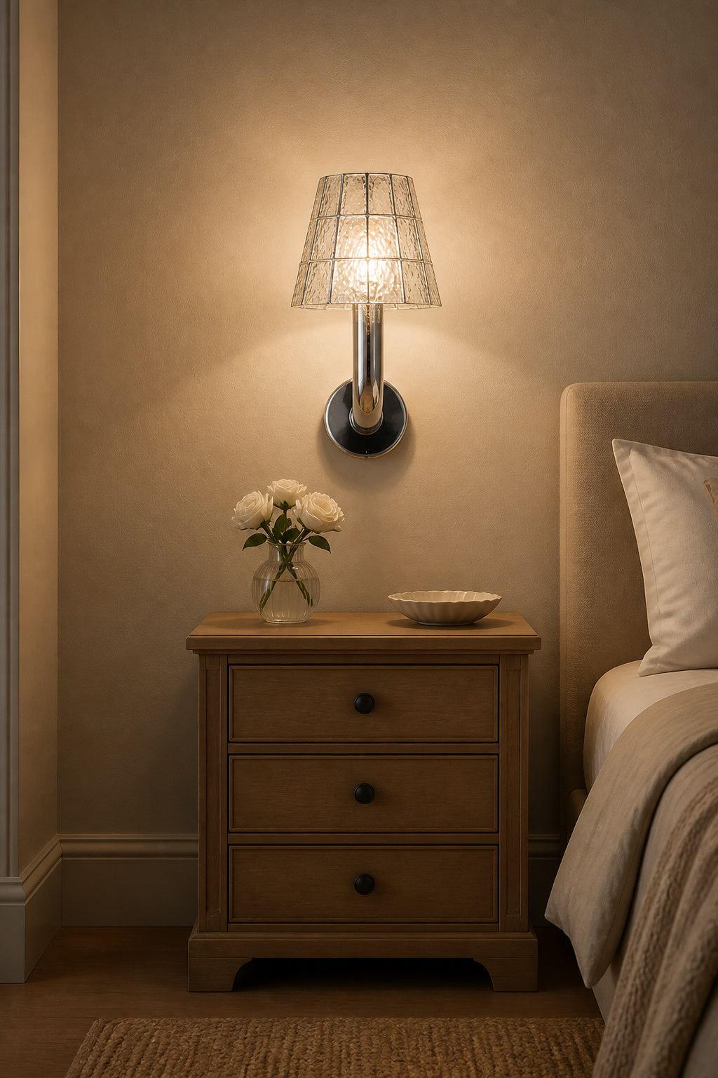 Textured Glass Long-Arm Wall Sconce — long clear bedroom night