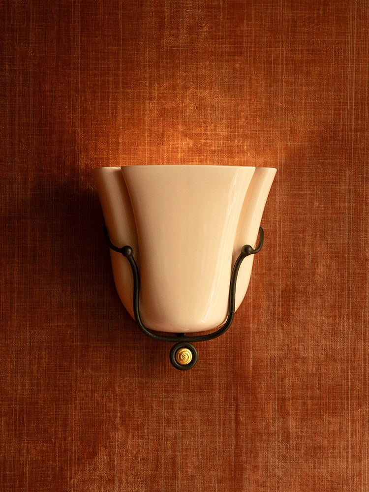 Modern Ceramic Cup Wall Sconce with Brass Accent - 03 03-main-ceramic-cup-wall-sconce-front-view