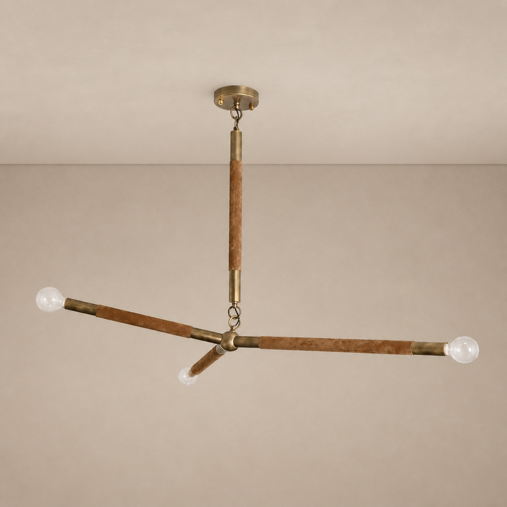 Modern Brass Branch Chandelier with Suede Accents - generated main 01 01-hero-product
