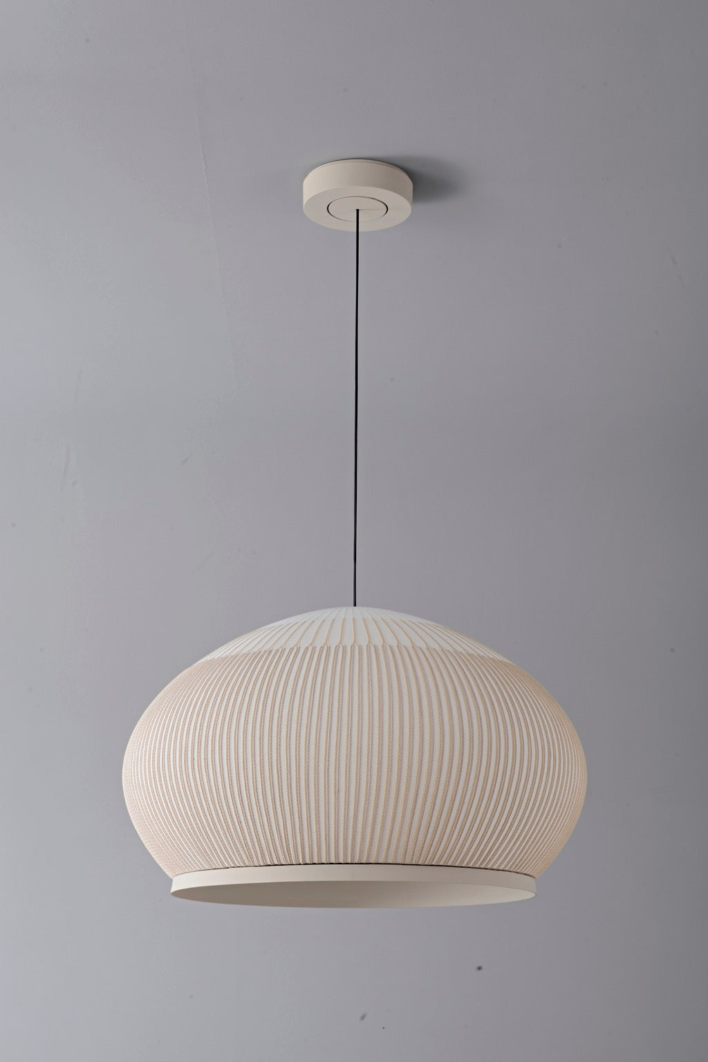 Modern Ribbed Dome Pendant Light — complete low wide shade shown unlit