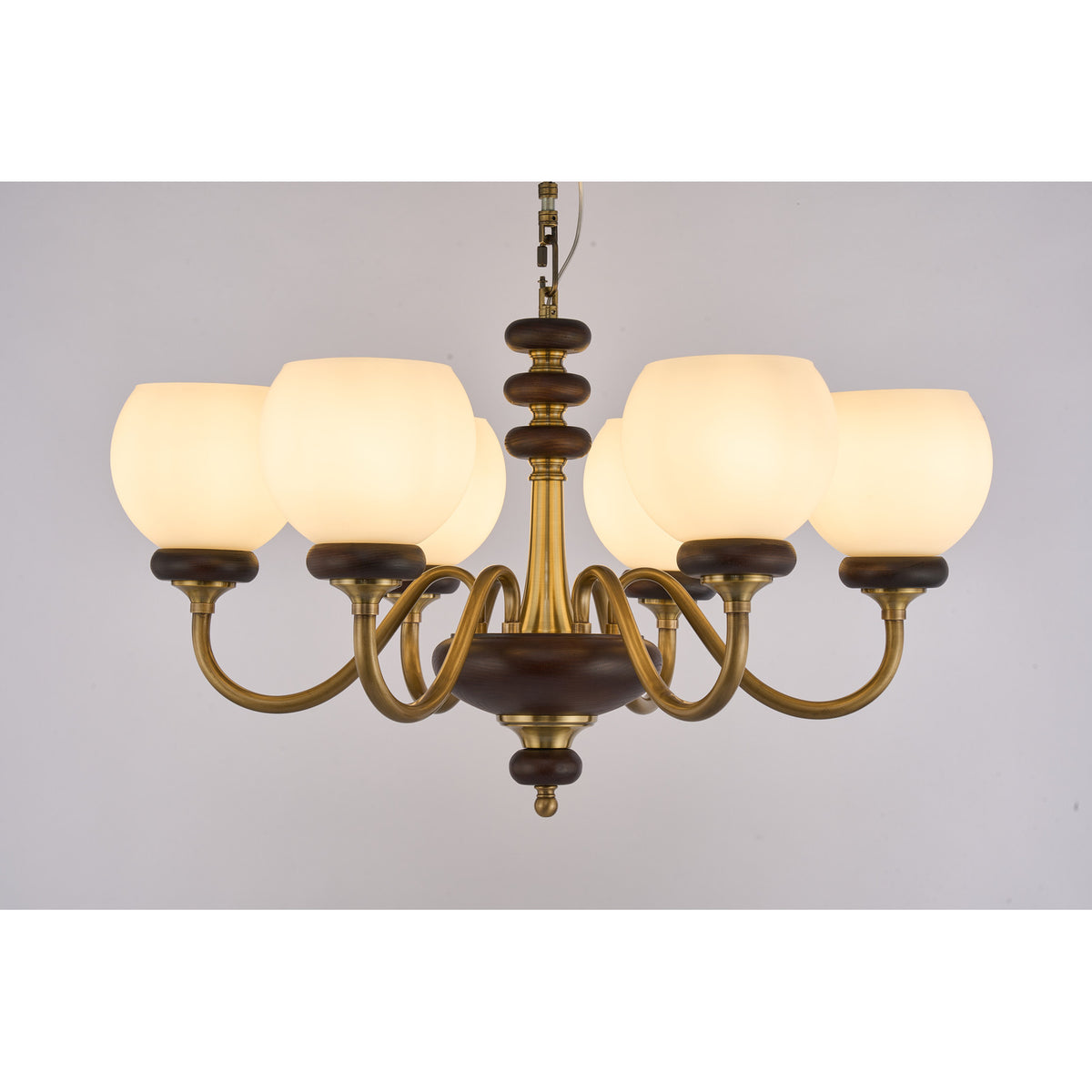 Supplier real photograph of the Ravenelle six-light chandelier complete front view