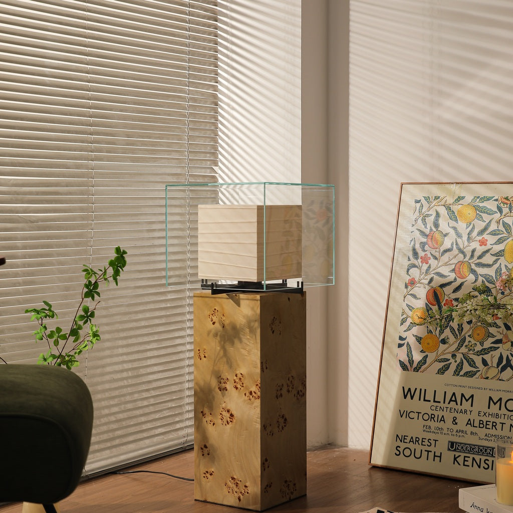 Modern Travertine Glass Shade Table and Floor Lamp - 07 03-real-square-F50A7438
