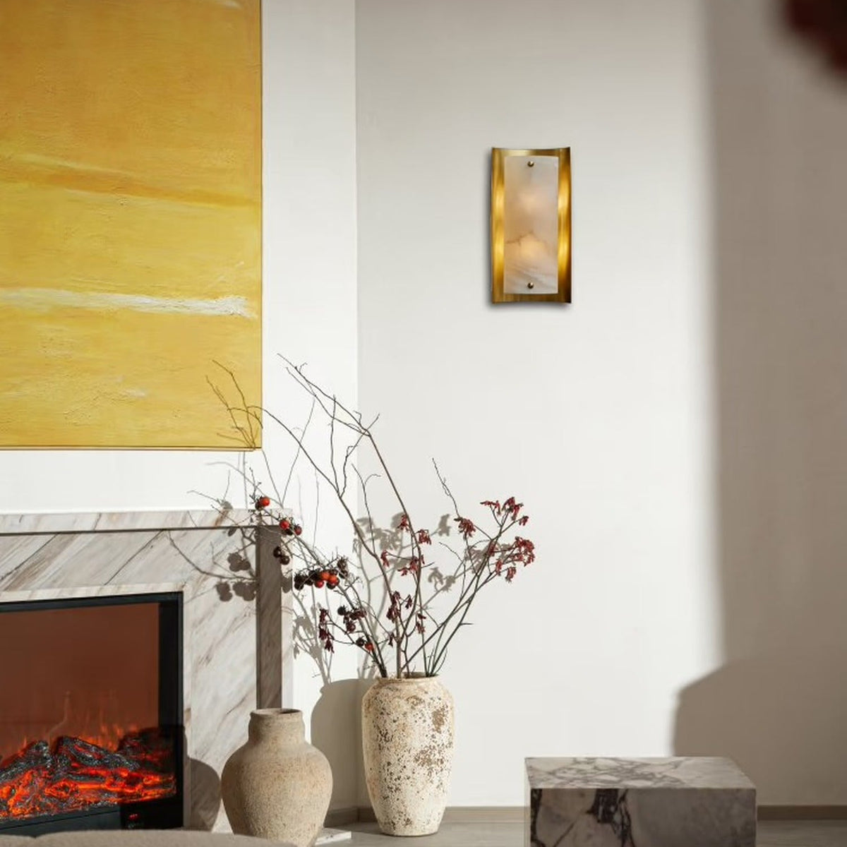 Modern Alabaster Rectangular Wall Sconce in Natural Brass - 03 room scene 2