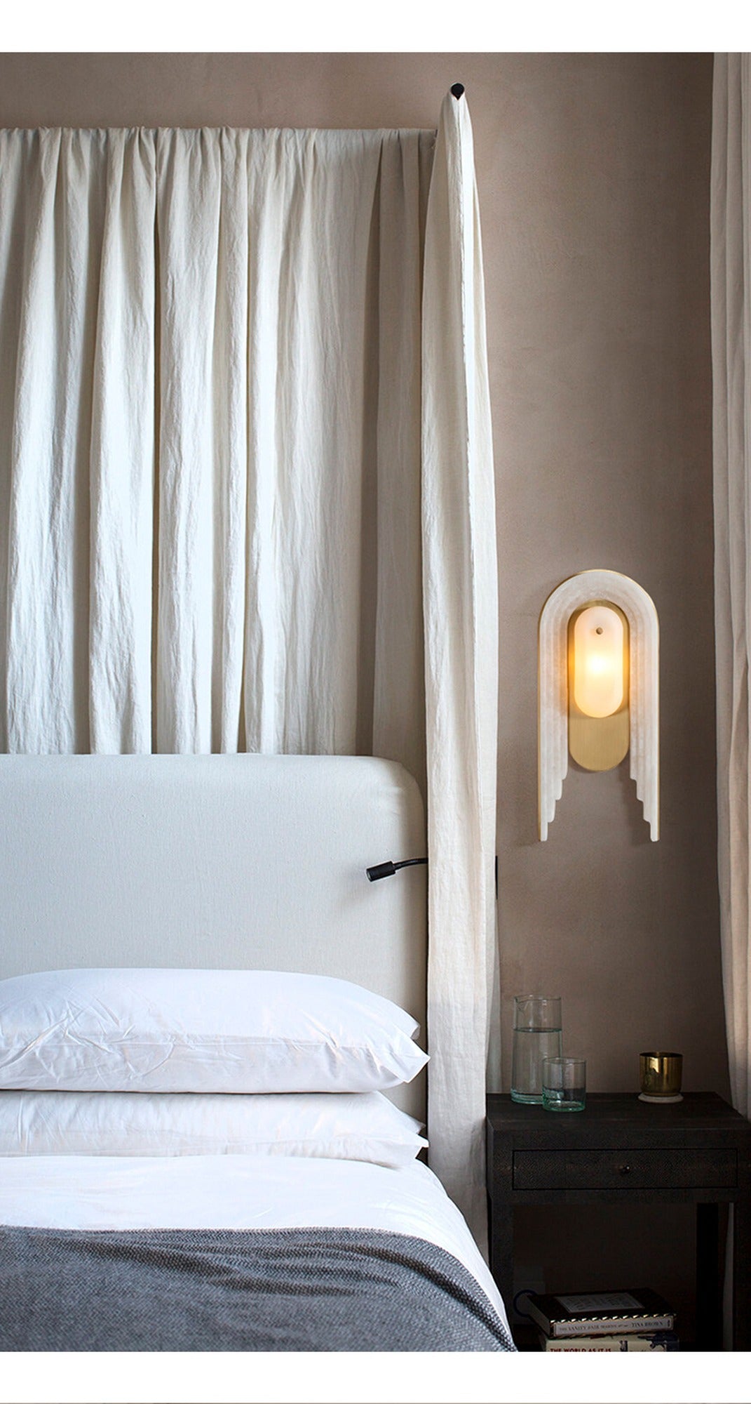 Modern Spanish Alabaster Arched Wall Sconce in Natural Brass - 03 room scene 2