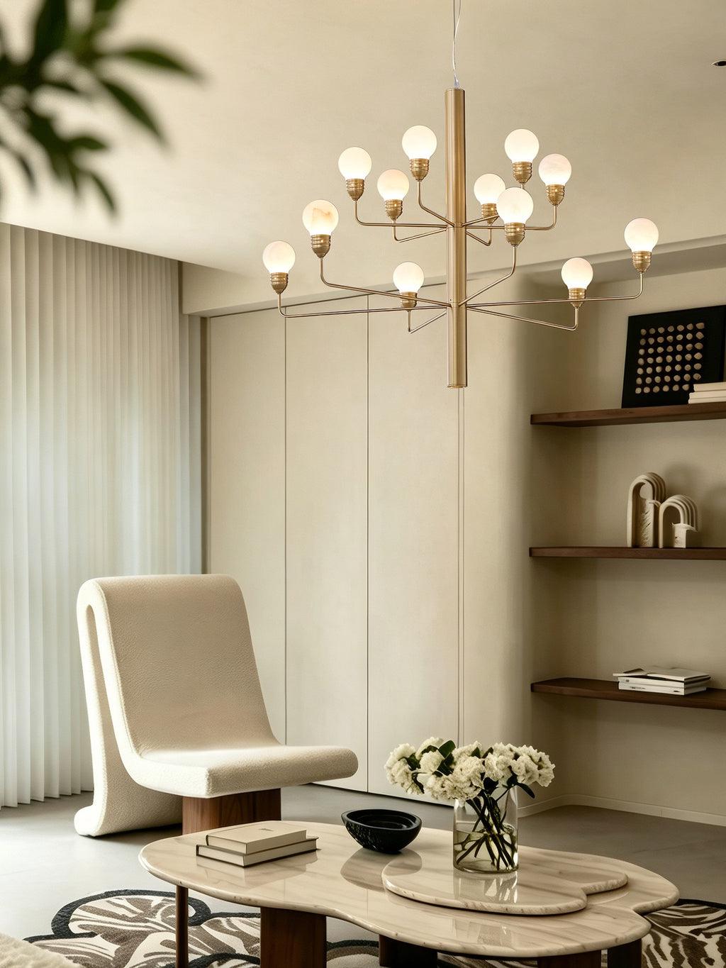 Modern Spanish Alabaster Branch Chandelier in Natural Brass - 03 room scene 2