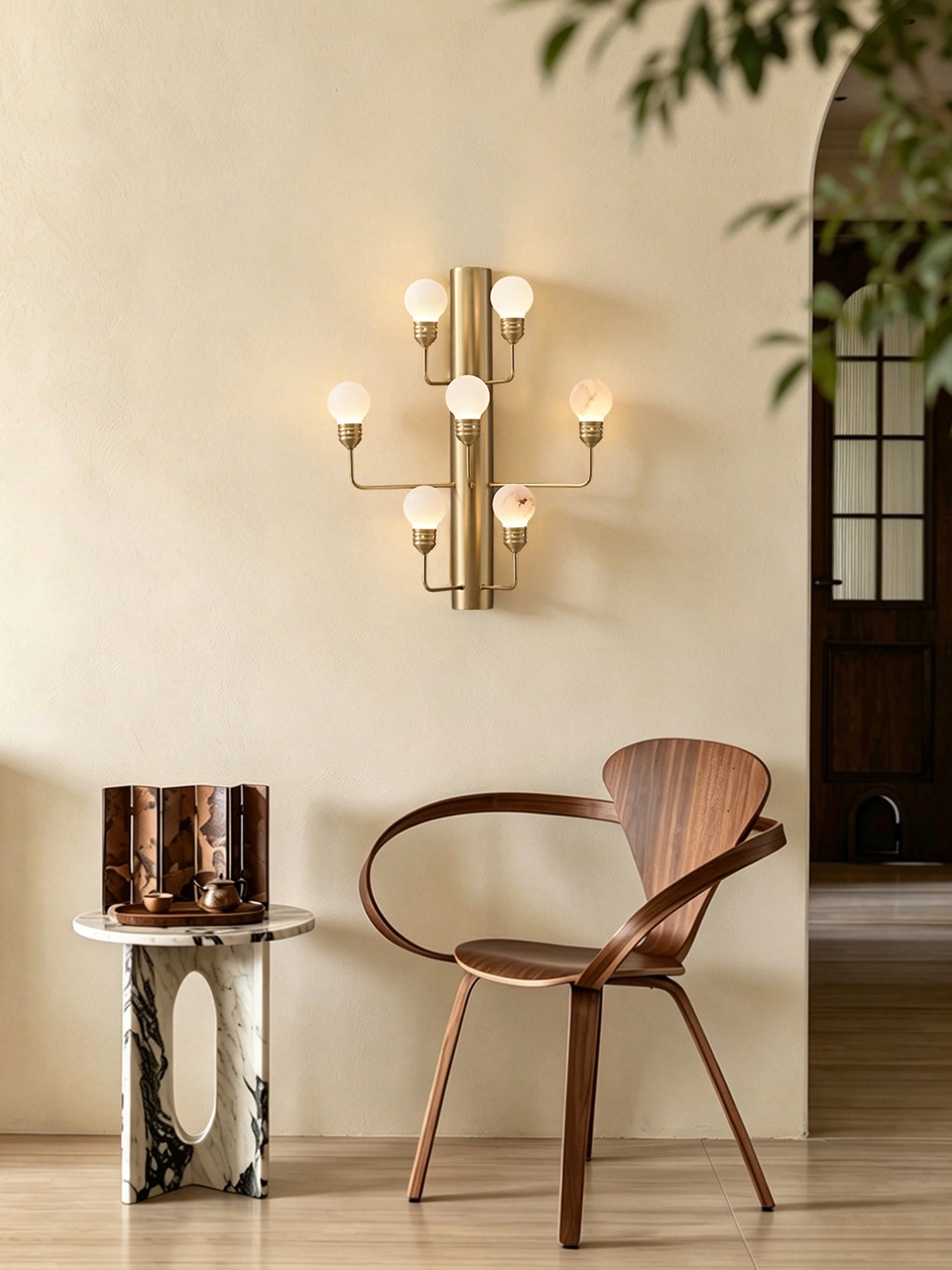 Modern Spanish Alabaster Wall Sconce in Natural Brass - 03 room scene 2