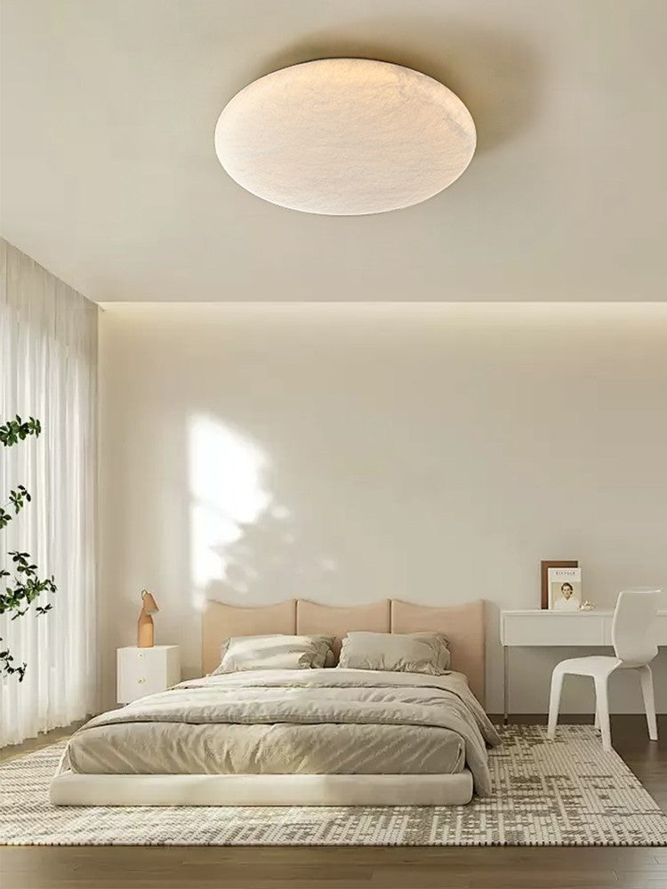 Modern Mulberry Silk Ceiling Light in White - 03 03-round-scene-minimal-bedroom