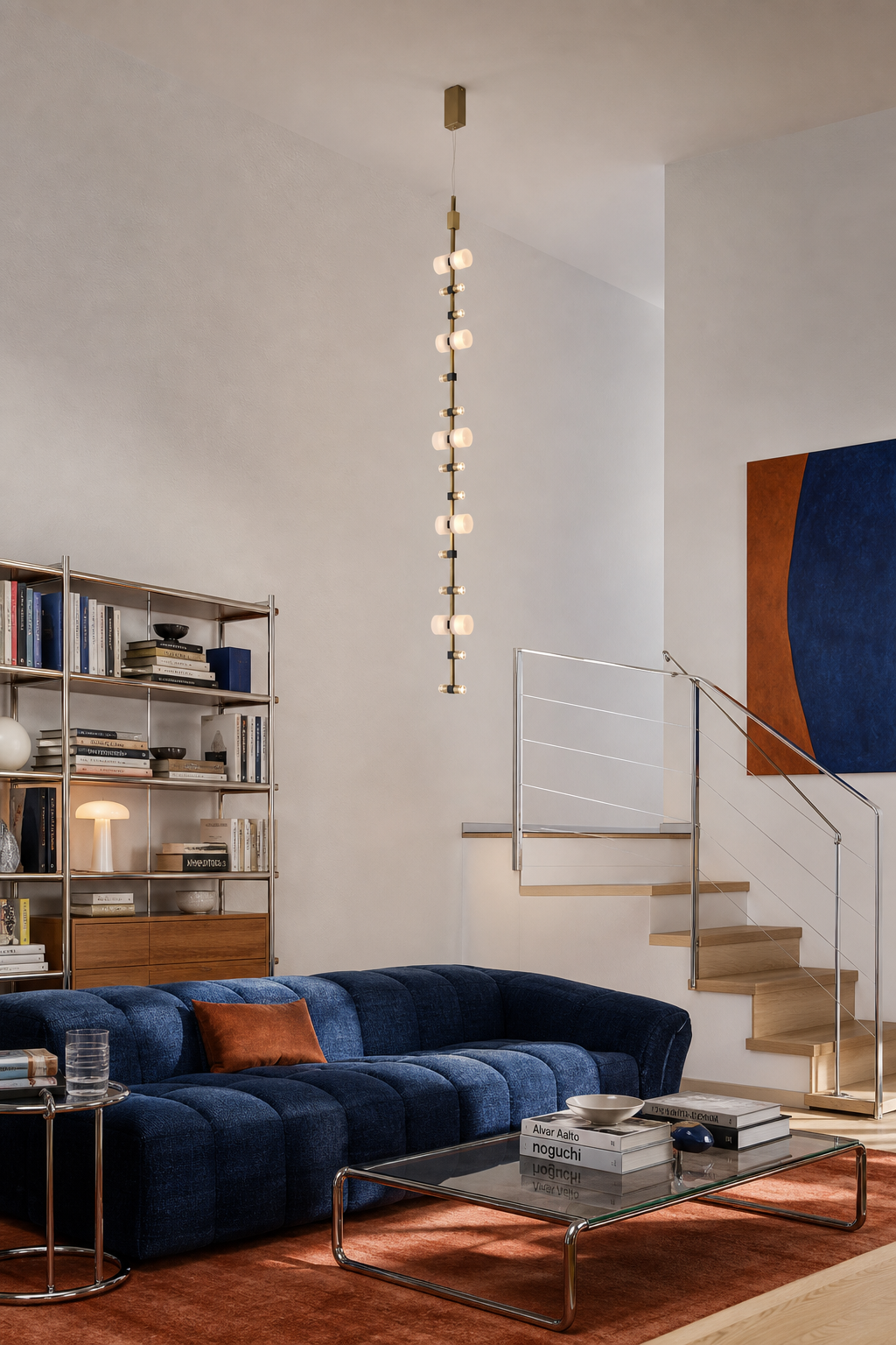 Royal vertical pendant lighting a colorful young professional duplex interior