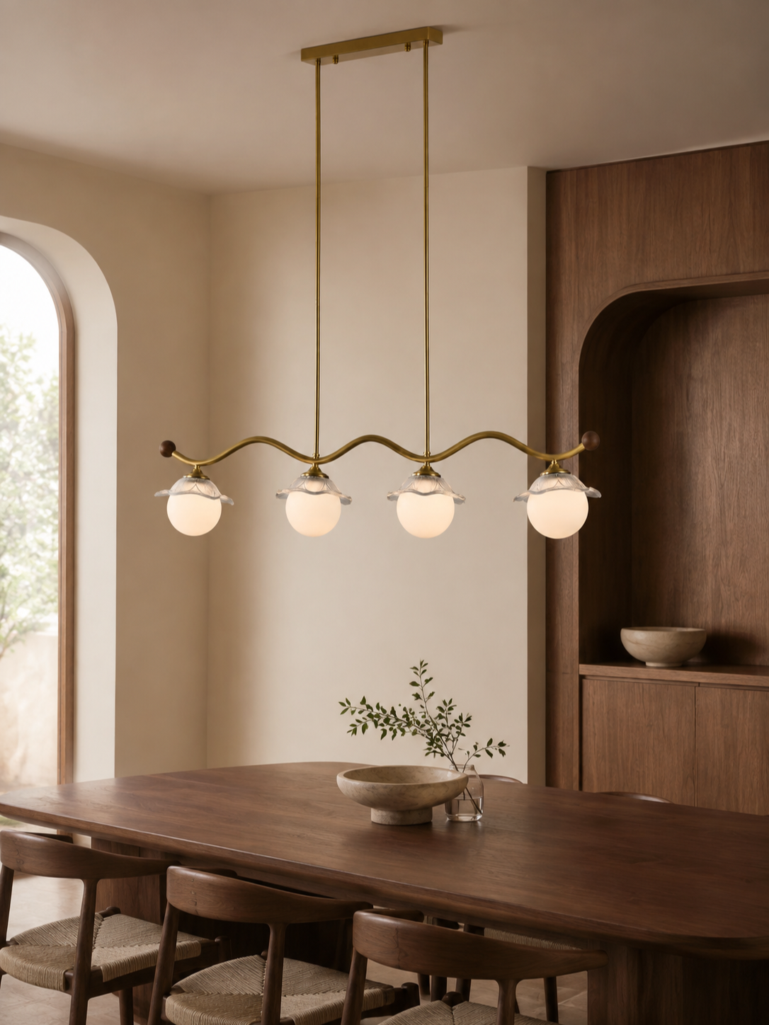 Mirelune Opal Globe Linear Chandelier proportionally scaled interior scene 3