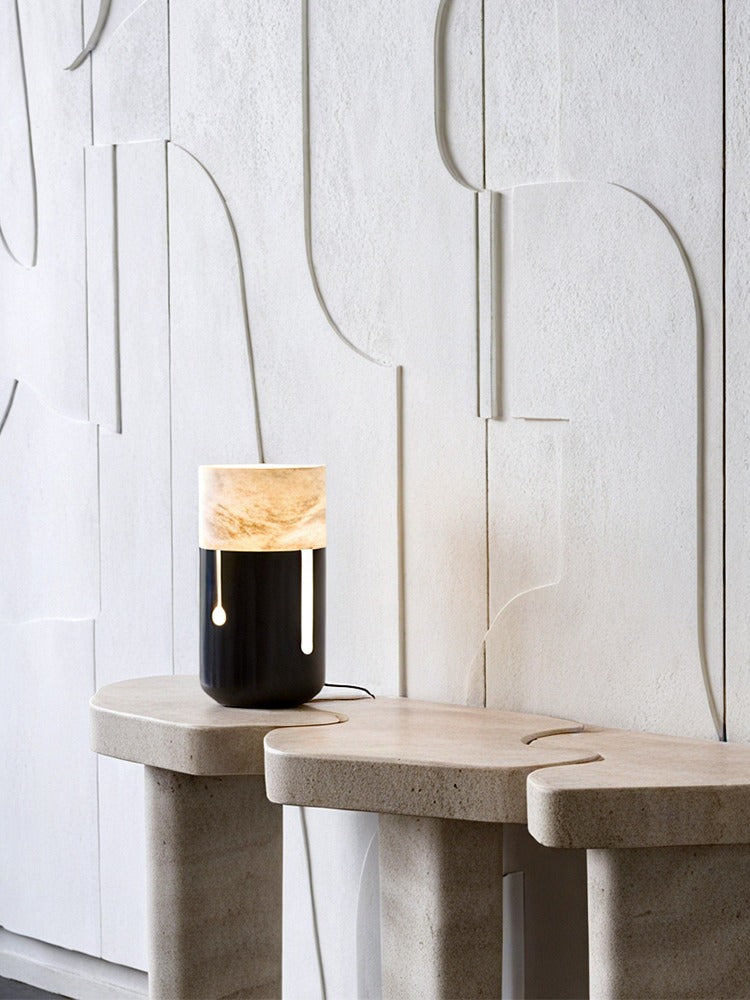 Modern Spanish Alabaster Cylinder Table Lamp in Matte Black - 03 03-scene-3