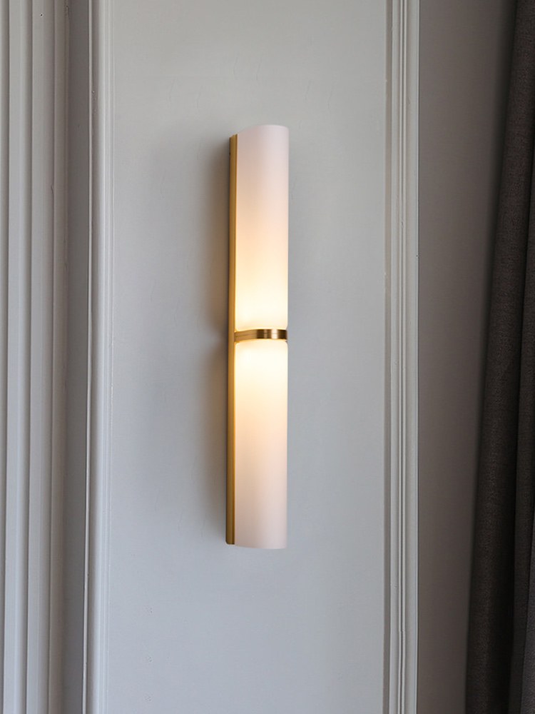 Modern Brushed Brass Milky Glass Wall Sconce - 03 03-scene-brushed-brass-milky-white-wall-sconce-bedroom