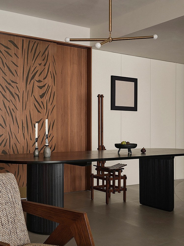 Modern Brass Branch Chandelier with Suede Accents - 03 03-scene-copper-suede-branch-chandelier-dining-room