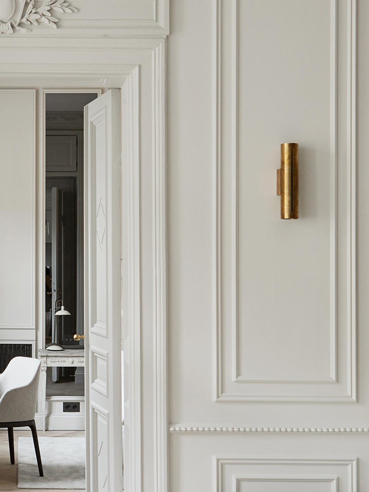 Modern Brass Cylinder LED Wall Sconce in Red Antique Brass - 03 03-scene-cylinder-led-wall-sconce-living-room