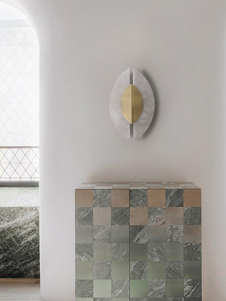 Modern Alabaster Leaf Wall Sconce in Antique Brass - 03 03-scene-entryway