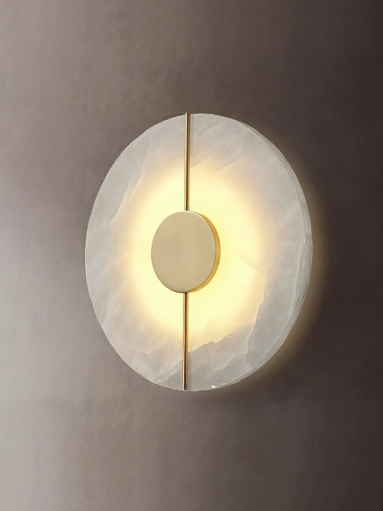 Modern Snowflake Alabaster Round Wall Sconce in Natural Brass - 03 03-scene-entryway