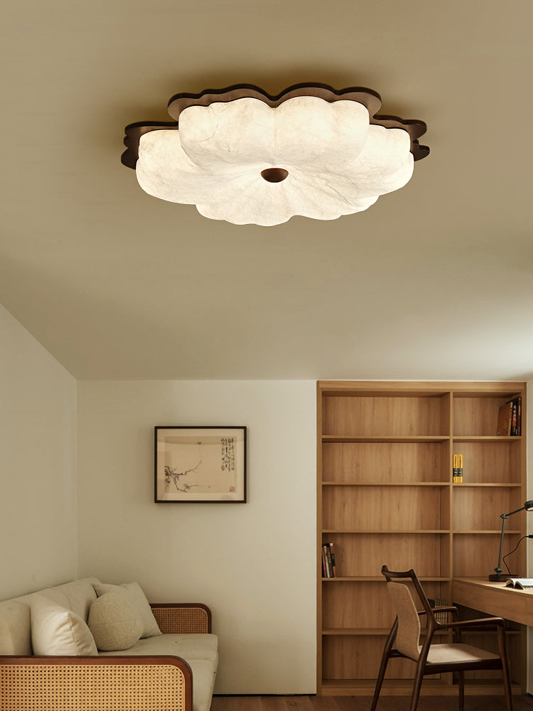 Modern Mulberry Silk Flower Ceiling Light in Walnut and White - 03 03-scene-flower-ceiling-light-study