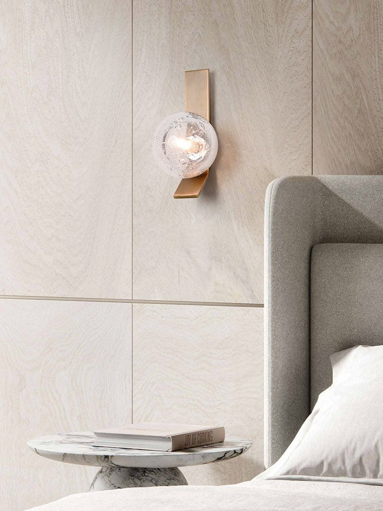 Modern Glass Globe Wall Sconce in Antique Brass - 03 03-scene-glass-globe-wall-sconce-bedroom