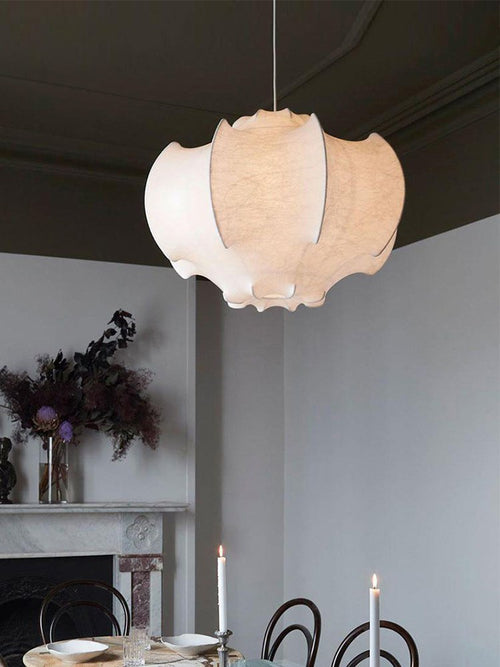 Handmade Mulberry Silk Pendant Light in White - 03 03-scene-handmade-silk-pendant-bedroom