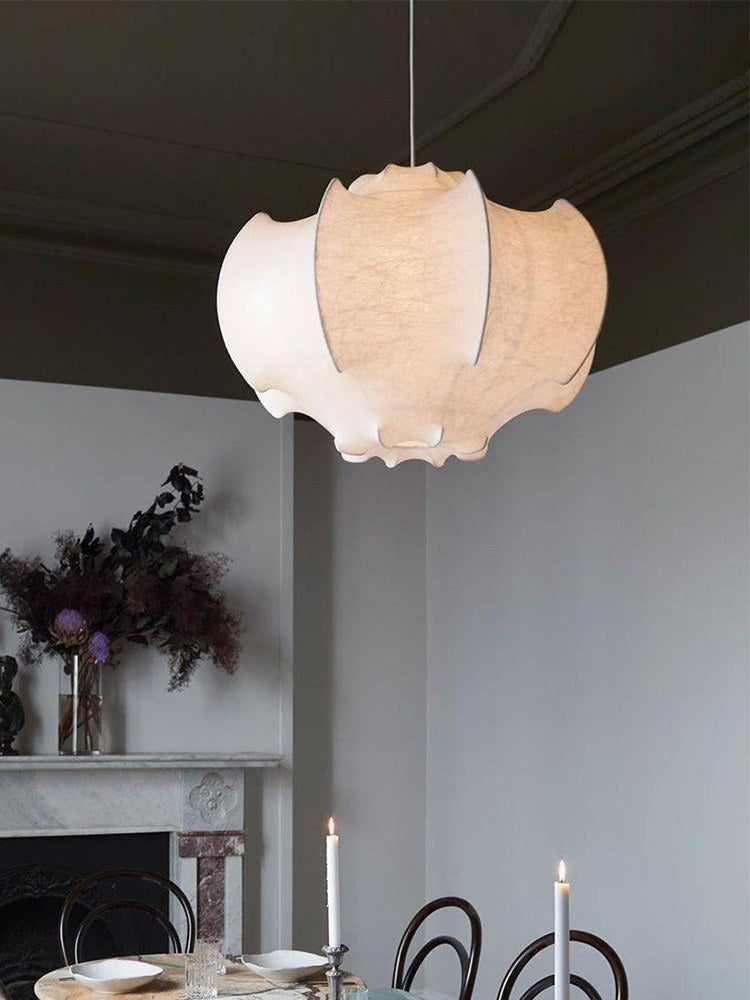 Handmade Mulberry Silk Pendant Light in White - 03 03-scene-handmade-silk-pendant-bedroom