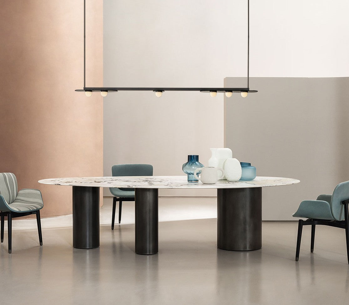 Modern Linear Glass Globe Chandelier - 03 03-scene-linear-glass-globe-chandelier-table