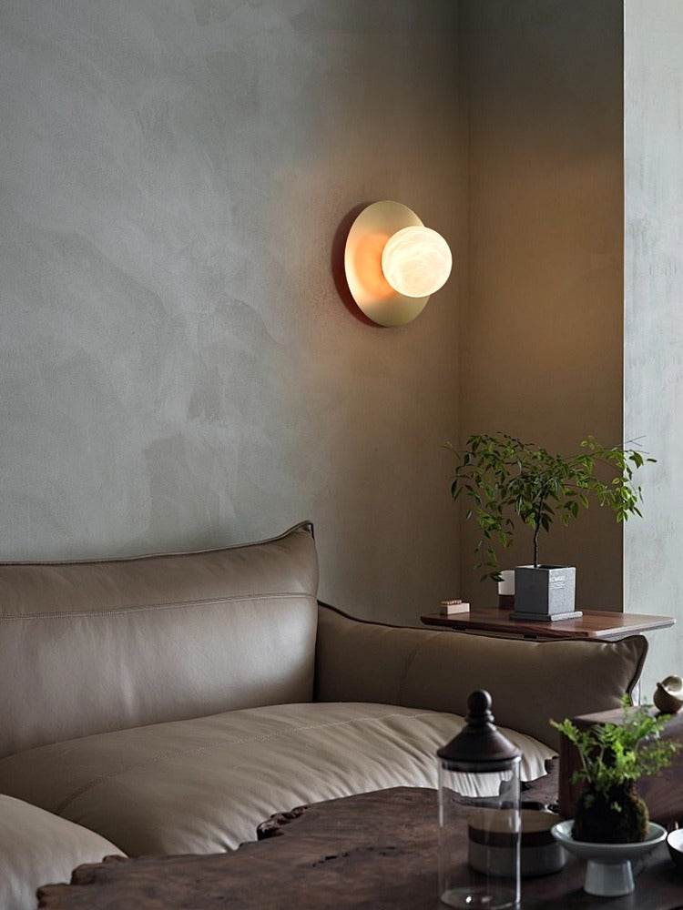 Modern Alabaster Globe Wall Sconce in Natural Brass - 03 03-scene-lounge
